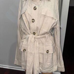 H&M Cream Linen Tie-Waist Utility Jacket Size M